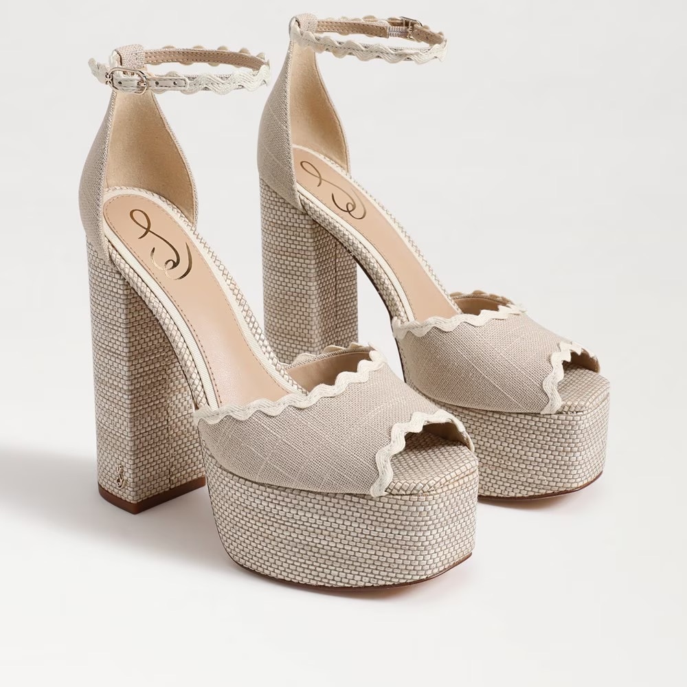 Sam Edelman Kori Natural Linen Platform Heels Size 11